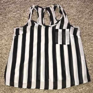 Black and White Vertical Stripe Tank Blouse